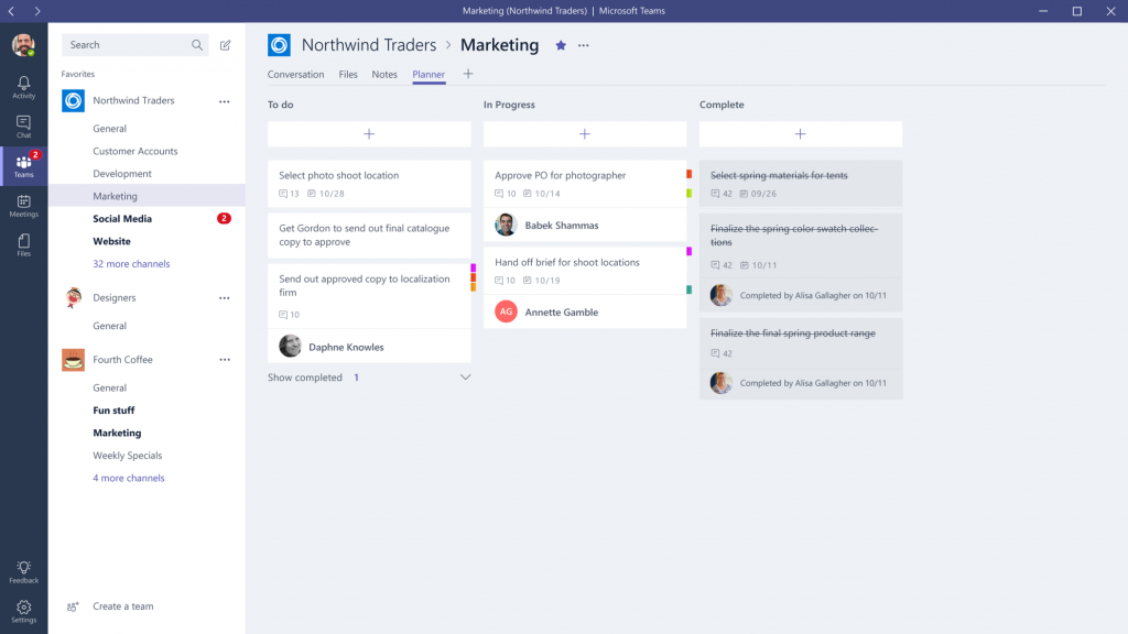 Microsoft Teams and Planner integration for sales.
