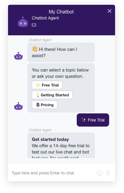 Example of a chatbot built with SocialIntents.