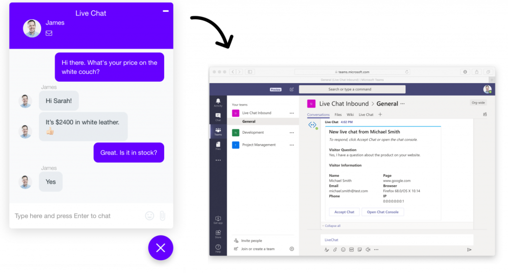 Connecting live chat with MS Teams.