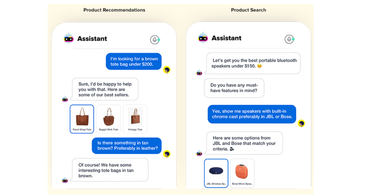Chatbot hace recomendaciones de productos.