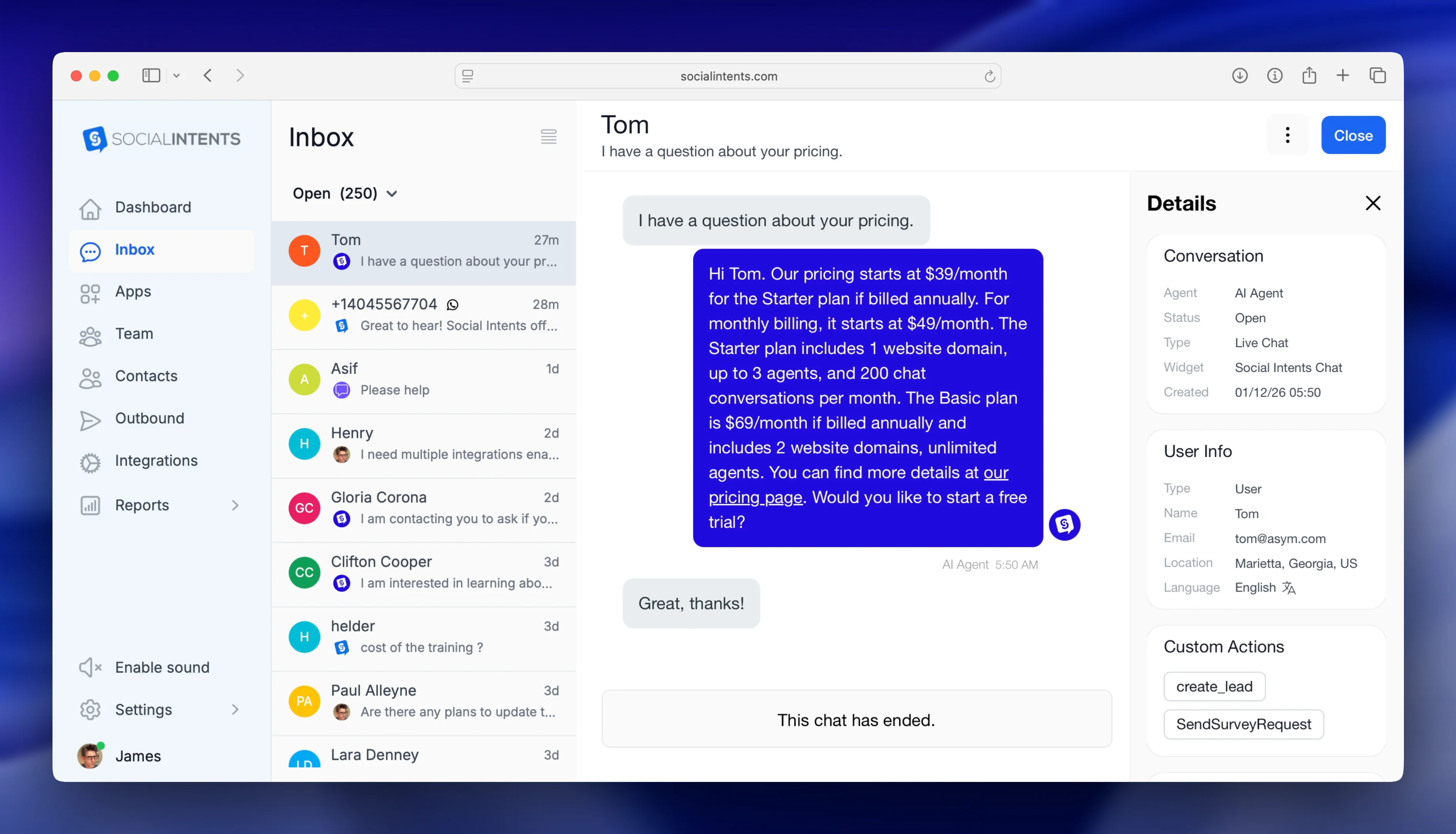Panel de control de intenciones sociales
