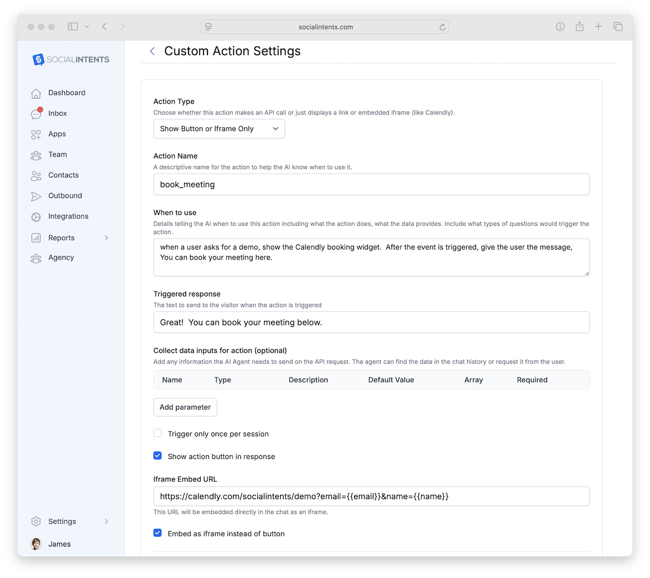 Configuración de acciones personalizadas de Calendly