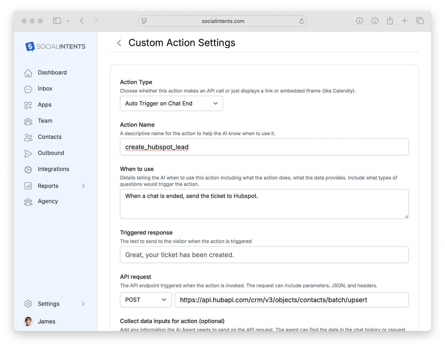Crear una acción AI personalizada de Hubspot